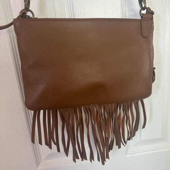Lucky Brand Cross Body Brown Leather Fringe Boho Purse - Picture 9 of 16